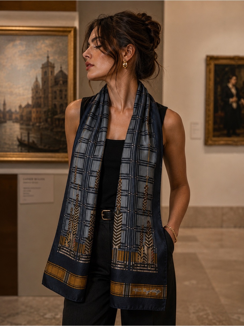 MoMA N.Y. Frank Lloyd Wright Skyline Silk Scarf Art Deco Style